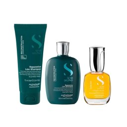 Set Alfaparf Semi di Lino Reconstruction – Sampon 250 ml + Sampon Travel Size 75 ml + Ulei Cristalli Liquidi 15 ml