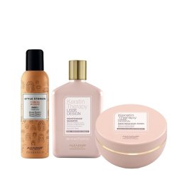 Set Alfaparf Keratin Therapy Lisse Design – Sampon Maintenance 250 ml + Masca Rehydrating 200 ml + Spuma Fixativa Style Stories Firming 250 ml