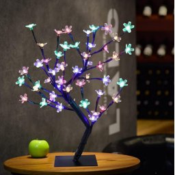 Pachet 2 x Bonsai decorativ cu flori de cires, 28 LED Multicolor