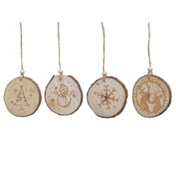 Felii lemn+agatatoare pentru decoratiuni Craciun set 4 buc