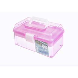 Geanta cosmetice si machiaj, compartimentata, plastic, maner, culoare roz