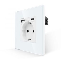 Luxion Priza Simpla + USB-A + USB-C cu Rama din Sticla (alb)