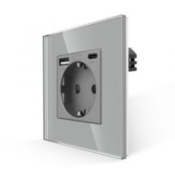 Luxion Priza Simpla + USB-A + USB-C cu Rama din Sticla (gri)
