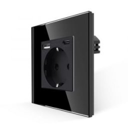 Luxion Priza Simpla + USB-A + USB-C cu Rama din Sticla (negru)