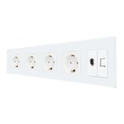 Priza Cvadrupla Schuko + TV + Internet cu Rama Din Sticla