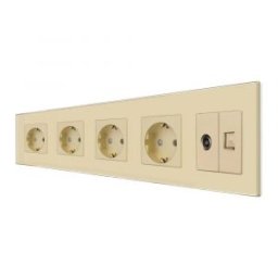 Priza Cvadrupla Schuko + TV + Internet cu Rama Din Sticla