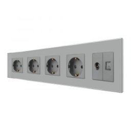 Priza Cvadrupla Schuko + TV + Internet cu Rama Din Sticla