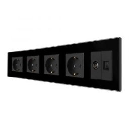 Priza Cvadrupla Schuko + TV + Internet cu Rama Din Sticla