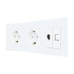 Priza Dubla Schuko + TV + Internet cu Rama Din Sticla