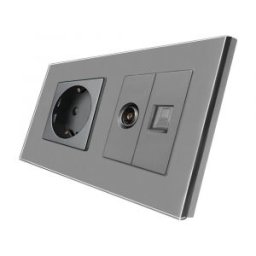 Priza Schuko + TV + Internet cu Rama Din Sticla