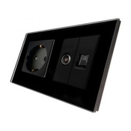 Priza Schuko + TV + Internet cu Rama Din Sticla