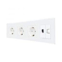 Priza Tripla Schuko + TV + Internet cu Rama Din Sticla