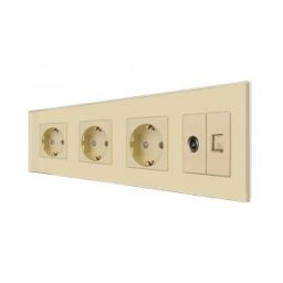 Priza Tripla Schuko + TV + Internet cu Rama Din Sticla