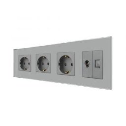 Priza Tripla Schuko + TV + Internet cu Rama Din Sticla
