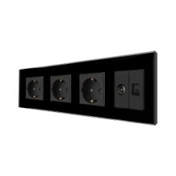 Priza Tripla Schuko + TV + Internet cu Rama Din Sticla