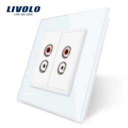 Priza dubla audio Livolo cu rama din sticla