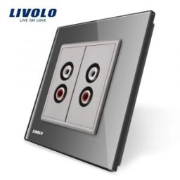 Priza dubla audio Livolo cu rama din sticla