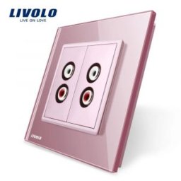 Priza dubla audio Livolo cu rama din sticla
