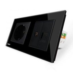 Priza dubla Livolo cu rama din sticla 1 priza Schuko+TV/internet