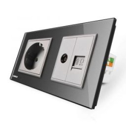 Priza dubla Livolo cu rama din sticla 1 priza Schuko+TV/internet