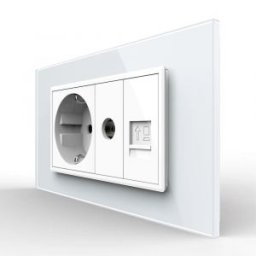 Priza Dubla Livolo cu Rama din Sticla 1 Priza Schuko+TV/internet, Standard Italian - Serie Noua