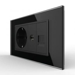 Priza Dubla Livolo cu Rama din Sticla 1 Priza Schuko+TV/internet, Standard Italian - Serie Noua