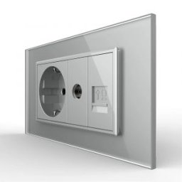 Priza Dubla Livolo cu Rama din Sticla 1 Priza Schuko+TV/internet, Standard Italian - Serie Noua