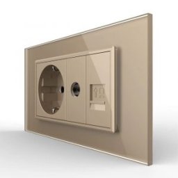 Priza Dubla Livolo cu Rama din Sticla 1 Priza Schuko+TV/internet, Standard Italian - Serie Noua
