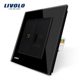 Priza dubla TV + priza internet Livolo cu rama din sticla
