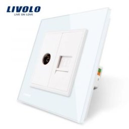 Priza dubla TV + priza internet Livolo cu rama din sticla