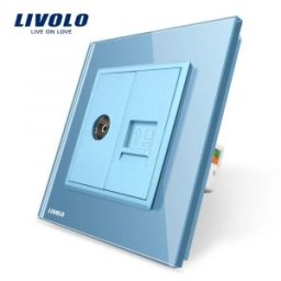 Priza dubla TV + priza internet Livolo cu rama din sticla