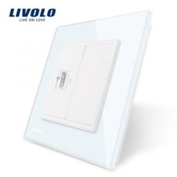 Priza simpla HDMI Livolo cu rama din sticla
