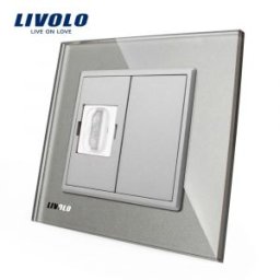 Priza simpla HDMI Livolo cu rama din sticla