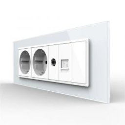 Priza Tripla cu Blank Livolo cu Rama din Sticla 2 Prize Schuko+TV/internet, Standard Italian - Serie Noua