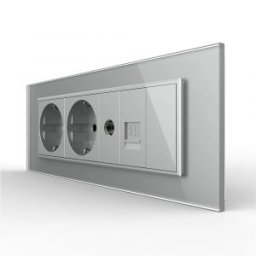 Priza Tripla cu Blank Livolo cu Rama din Sticla 2 Prize Schuko+TV/internet, Standard Italian - Serie Noua