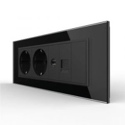 Priza Tripla cu Blank Livolo cu Rama din Sticla 2 Prize Schuko+TV/internet, Standard Italian - Serie Noua