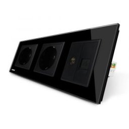 Priza tripla Livolo cu rama din sticla 2 prize simple+TV/internet