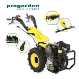ProGARDEN Pachet Campo U12E Motocultor 12CP + BC120M Bara cosire 120cm + Roata sustinere + FT90 Freza tractata 90cm + 4L Ulei