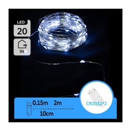 Aigostar - Ghirlandă LED, 20 LED (2 x 3 V), 2 m, alb rece
