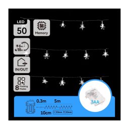 Aigostar - Ghirlandă LED de exterior pentru Crăciun 50xLED/8 funcții 3xAA 5 m IP44 alb rece