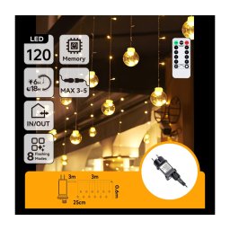 Aigostar - Ghirlandă luminoasă LED pentru exterior de Crăciun 120xLED/6W/230V/8 funcții 3x0,6m IP44 alb cald + telecomandă