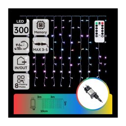Aigostar - LED RGBY instalație luminoasă de Crăciun pentru exterior 300xLED/6W/230V/8 funcții 3x1m IP44 + telecomandă