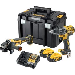 Set 2 scule profesionale pe acumulator DeWALT DCK2020P2T, 18V, motor fara perii, include: masina de gaurit DCD791, polizor unghiular DCG405 si 2x acumulator 5 Ah Li-Ion, incarcator rapid, cutie transport TSTAK