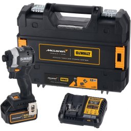 Masina de insurubat cu impact pe acumulator DeWALT DCF85MM1T, Editie limitata McLaren, 18V XR, 1/4 inch, acumulator Li-Ion 4 Ah, motor fara perii, iluminare LED, ultra compacta 100mm, cuplu strangere 206 Nm, viteza 0-3250 RPM, cutie transport TSTAK