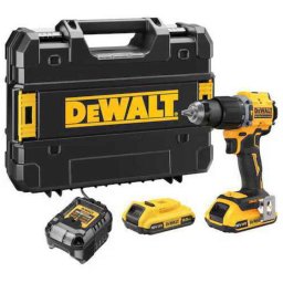 Masina compacta de gaurit si insurubat cu percutie (bormasina) pe acumulator DeWALT DCD799D2T, motor fara perii, 18V XR, 2 acumulatori 2 Ah Li-Ion, cuplu 74 Nm, 2 viteze, iluminare LED, corp slim 16.4 cm, incarcator, cutie transport TSTAK