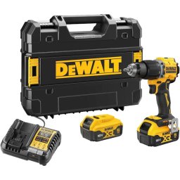 Masina compacta de gaurit si insurubat cu percutie (bormasina) pe acumulator DeWALT DCD799P2T, motor fara perii, 18V XR, 2 acumulatori 5 Ah Li-Ion, cuplu 74 Nm, 2 viteze, iluminare LED, corp slim 16.4 cm, incarcator, cutie transport TSTAK