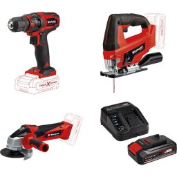 Set Einhell masina de gaurit si insurubat (bormasina) pe acumulator PXC TC-CD 18/35 + ferastrau pendular pe acumulator PXC TC-JS 18 + polizor unghiular pe acumulator PXC TC-AG 18/115 + Starter Kit PXC acumulator 18 V, 2.5 Ah, incarcator