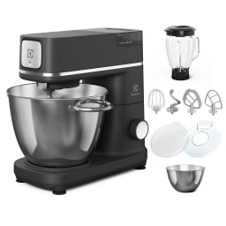 Robot de bucatarie Electrolux E6KM1-8BPT, 1200 W, corp full metal, 10 viteze + Pulse, 2 x bol inox (6 litri + 4 litri), lumina LED pentru bol, capac PerfectRiseLid™ pentru dospire aluat, protectie anti-stropire, antracit
