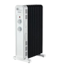 Calorifer cu ulei Heinner HOH-M13WH-BK, 13 elementi, 1000W/1300W/2500W, Termostat adjustabil, Protectie supraincalzire, Protectie in caz de rasturnare, Roti, Spatiu depozitare cablu, Alb cu negru