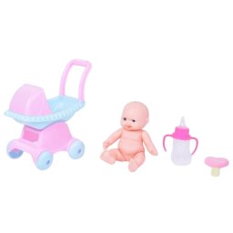 Set de joaca Papusa Bebe cu accesorii carucior, biberon si suzeta, 3 ani+